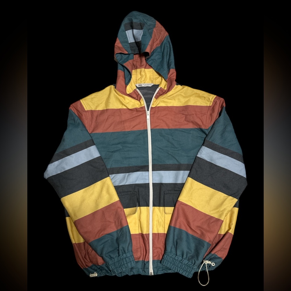 Zara- Men’s Hooded Striped Lightweight Jacket- Sz Large- NWOT- WOW!!!!